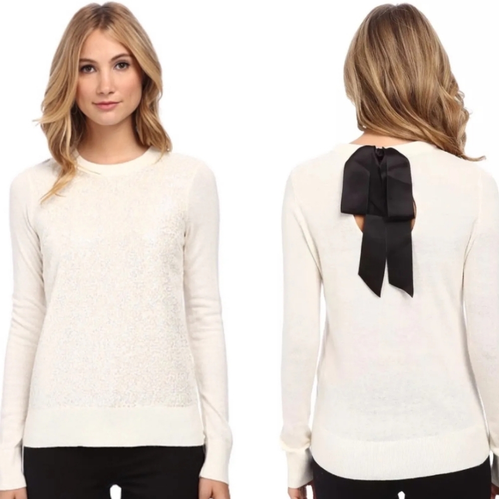 kate spade Cream Crewneck Sweater with Black Back Bow
